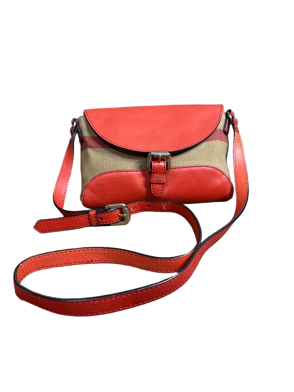 Burberry Henham House Check Red Leather Crossbody Bag with COA